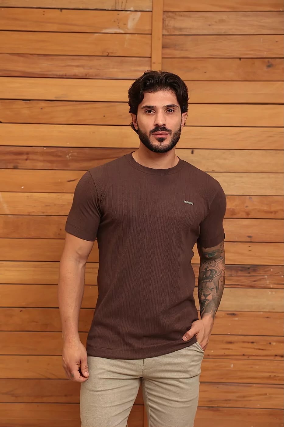 Camiseta Slim Turim Marrom FB - Imagem 1