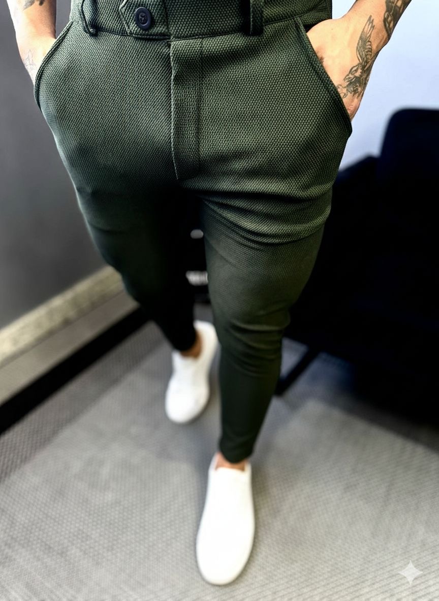 Calça Alfaiataria Masculina C/ Elastano Premium Verde - Imagem 1