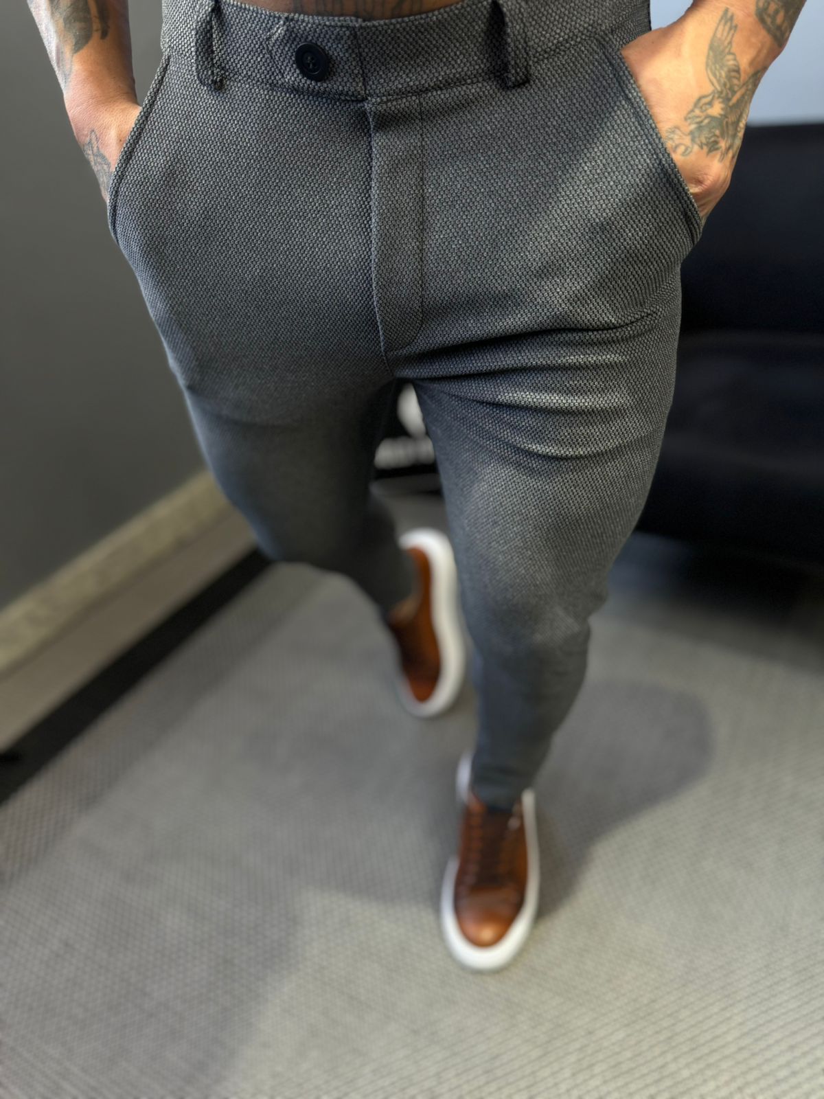 Calça Alfaiataria Masculina C/ Elastano Premium Cinza - Imagem 1